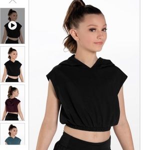 WOVEN TECH CROPPED HOODIE - Black